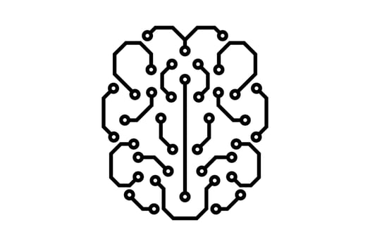 Artificial Intelligence microchip digital brain. AI chip board circuit linear icon. Neural network processor line symbol. CPU center computer system sign. Futuristic data technology. Vector eps