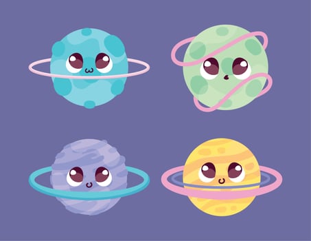 kawaii space planets vector