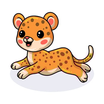 Cute baby leopard cartoon running vector