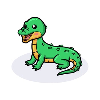 Cute little green crocodile cartoon vector