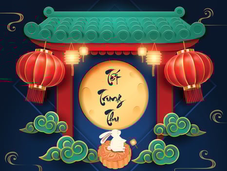 Gradient Mid Autumn Festival Blue Banner Background vector