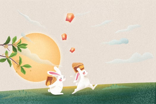 Cute Mid Autumn Festival Rabbits Holding Moon Cake vector