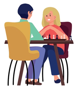 man and woman playing chess vector