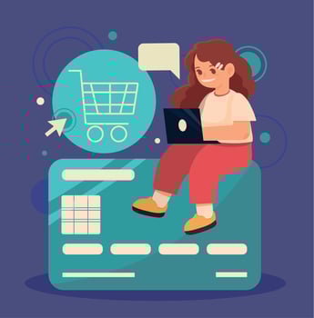woman online shopping vector