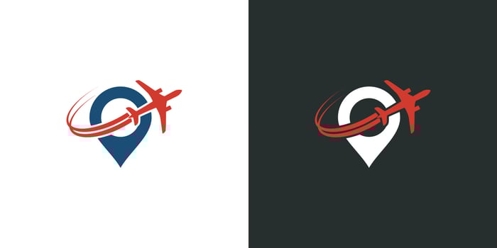 travel logo with pin airplane logo vector