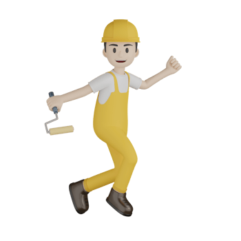 3d Isolated Construction Laborers in yellow uniform png