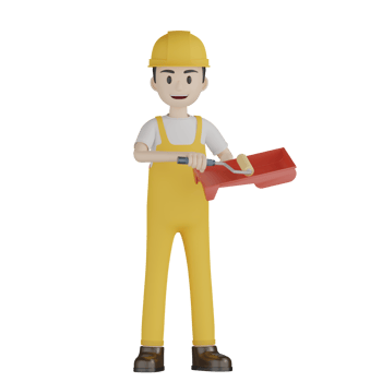 3d Isolated Construction Laborers in yellow uniform png