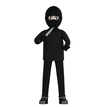 3D Isolated Robber in black costume and masked png