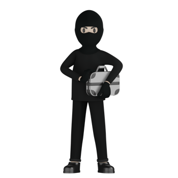 3D Isolated Robber in black costume and masked png