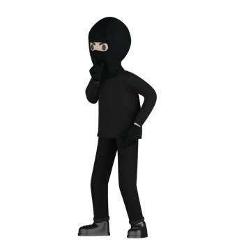3D Isolated Robber in black costume and masked png
