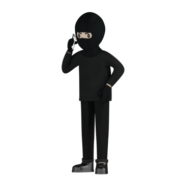 3D Isolated Robber in black costume and masked png