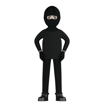 3D Isolated Robber in black costume and masked png