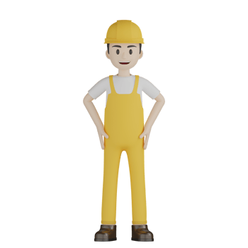 3d Isolated Construction Laborers in yellow uniform png