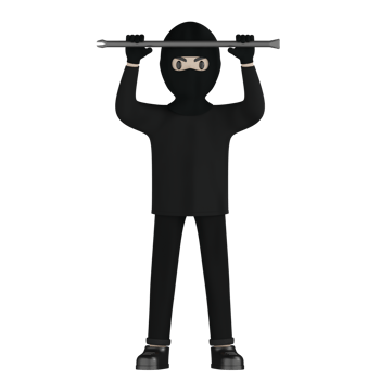 3D Isolated Robber in black costume and masked png