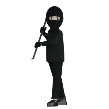 3D Isolated Robber in black costume and masked png