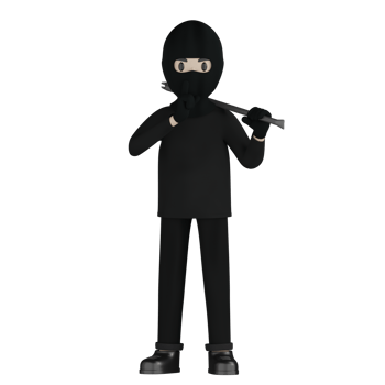 3D Isolated Robber in black costume and masked png