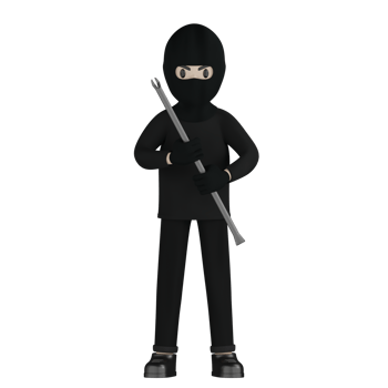 3D Isolated Robber Man in black costume and mask png