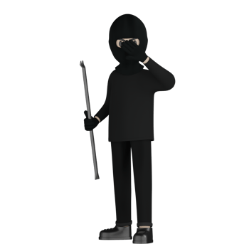 3D Isolated Robber Man in Black Costume Spying png