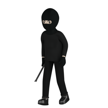 3D Isolated Robber Man In Black Holding A Stick png