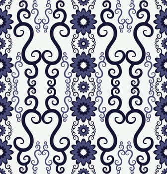 Embroidery blue color ethnic floral shape seamless pattern background. Use for fabric, textile, interior decoration elements, upholstery, wrapping. vector
