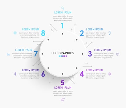 Vector Infographic label design template with icons and 8 options or steps. Can be used for process diagram, presentations, workflow layout, banner, flow chart, info graph.