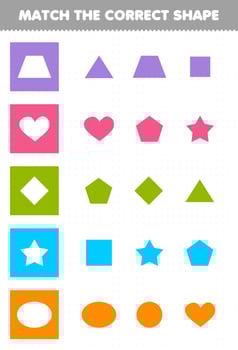 Education game for children match the correct shape geometric printable worksheet vector