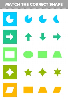 Education game for children match the correct shape geometric printable worksheet vector