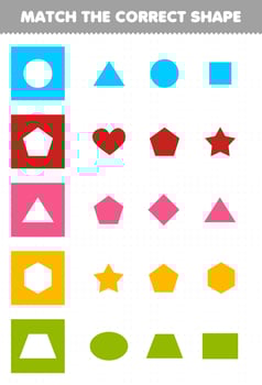 Education game for children match the correct shape geometric printable worksheet vector