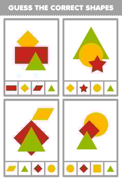 Education game for children guess the correct shapes geometric quiz printable worksheet vector
