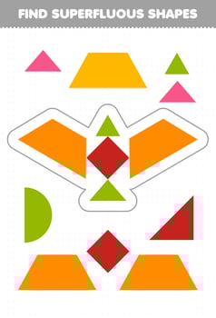Education game for children find superfluous geometric shapes printable worksheet vector