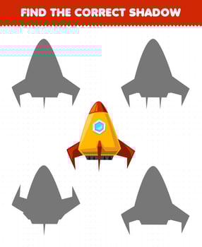 Education game for children find the correct shadow set of cute cartoon solar system rocket vector