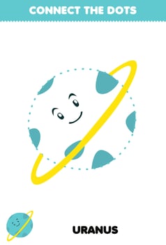 Education game for children connect the dots handwriting practice with cute cartoon solar system uranus planet vector