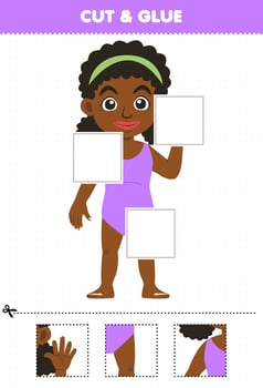 Education game for children cut and glue cut parts of cute cartoon girl anatomy printable worksheet vector