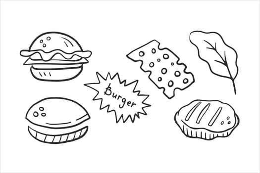 Burger doodle elements set vector