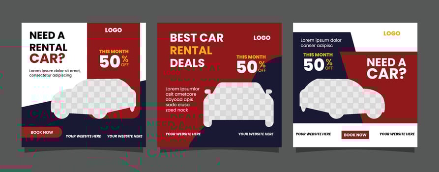 Car rental online and social media promotion template. Advertising, advertising banner, product marketing vector