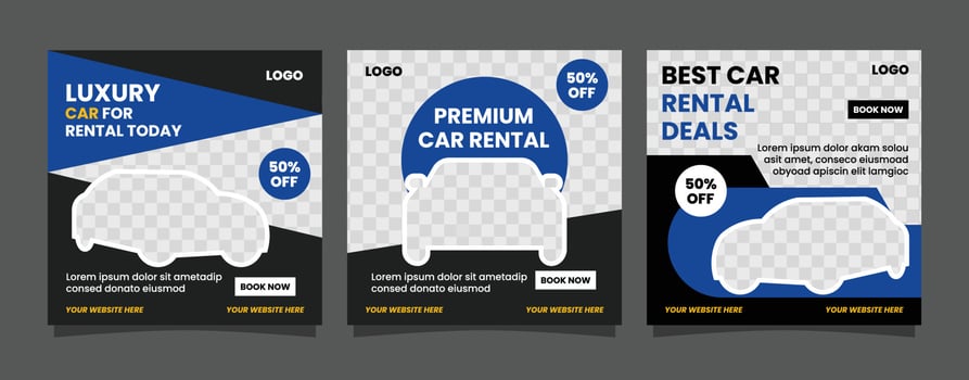 Car rental online and social media promotion template. Advertising, advertising banner, product marketing vector