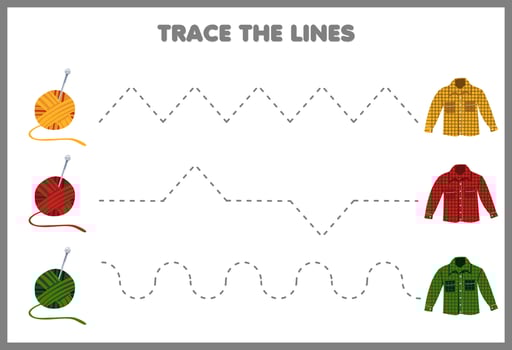 Education game for children handwriting practice trace the lines knit wearable clothes flannel form yarn vector