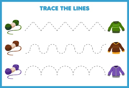 Education game for children handwriting practice trace the lines knit wearable clothes sweater form yarn vector