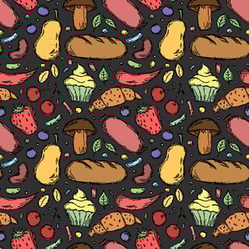Seamless food pattern. Doodle food background vector
