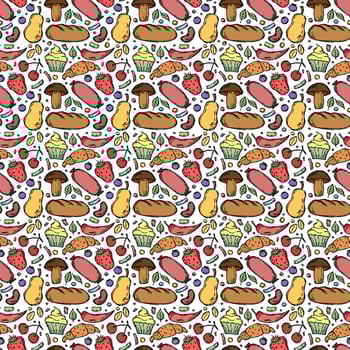 Seamless food pattern. Doodle food background vector