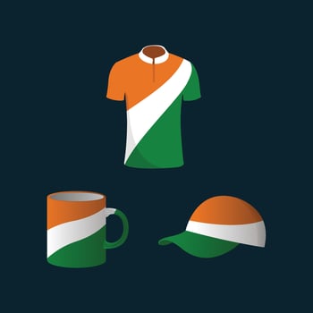 Tricolor T shirt, cap and Mug vector