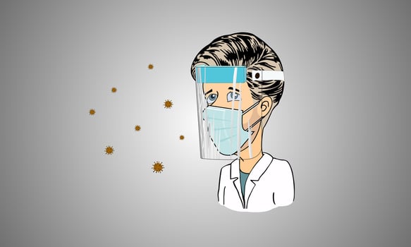 Doctors wear mask and full face shield to protect the coronavirus Covid 19. That is spread around the world. vector