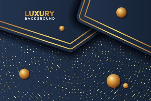 Luxury black background with a combination glowing golden dots with 3D style. Abstract black papercut textured background with shining golden halftone pattern. vector