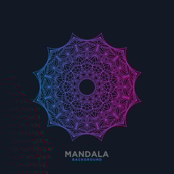 Laced decorative floral pattern with circular ornament, gradient mandala on black background. Mosaic tiles boho, ethnic design in vector, Indian or Arabic motifs. vector