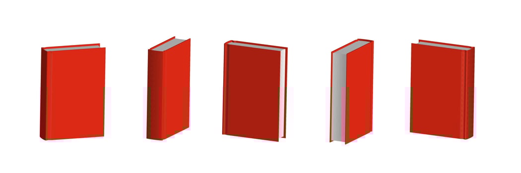 Set of closed red books in different positions for bookstore vector