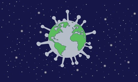 The world that was controlled by Covid 19. Starry space. vector