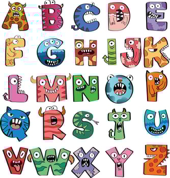 Cartoon Vector Illustration of Funny animals and monster Capital Letters Alphabet for Children Education