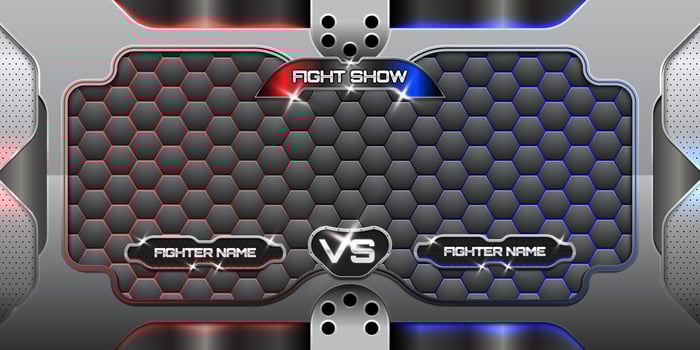 Fight sport horizontal poster with 3d  realistic metallic and glossy background vector