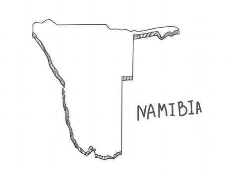 Hand Drawn of Namibia 3D Map on White Background. vector