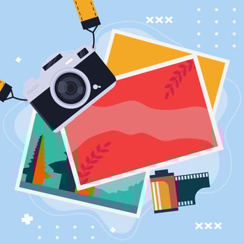 vintage camera photo papper and 35 Mm film illustration vector